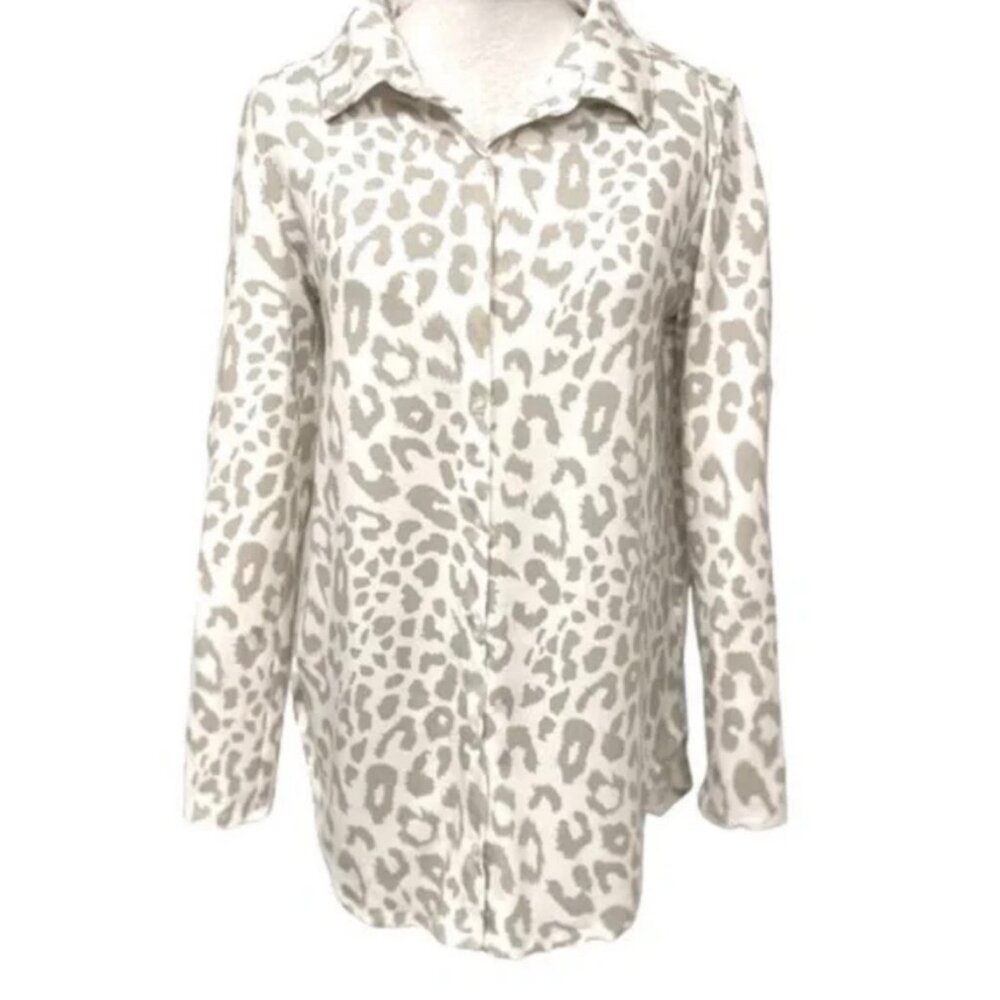 LuLaRoe “Valentina” soft knit animal print roll tab sleeve top. Women's size S
